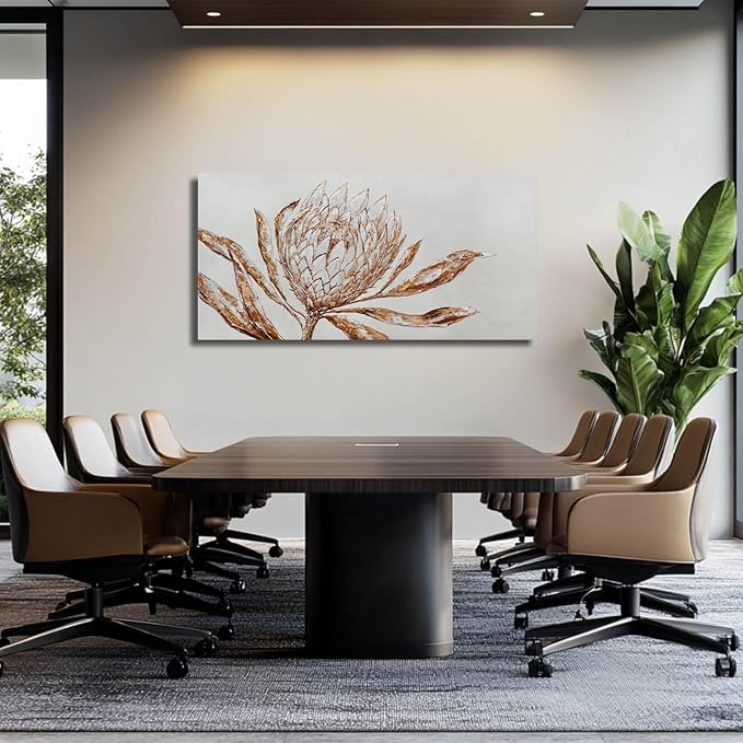 GAIDUOMAI Red and Gold Flower Wall Art Contemporary Artwork for Walls Plant Wall Decor Painting on Canvas 24"x48" Dining Room Home Kitchen Posters