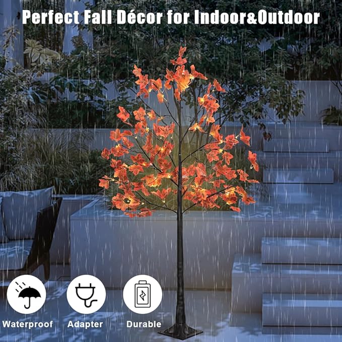 Artificial Lighted Maple Tree with 96 Warm White LED Lights, Indoor Outdoor Home Party Thanksgiving Christmas Decor(6FT/96LED)