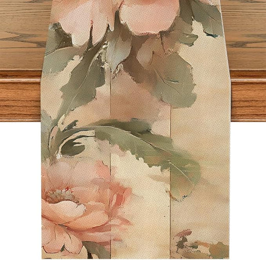 ANNA QUEEN Flowers Table Runner 13 x 72 Inch for Dining Table, Table Runner for Seasonal Autumn Kitchen Dining Table Decoration for Home Party Decor Thanksgiving Harvest