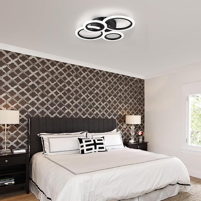 Modern LED Ceiling Light, Black 4 Rings Flush Mount Ceiling Light, 4000K Lighting Fixture Ceiling Lamp for Kitchen, Bedroom, Living Room, Laundry Room