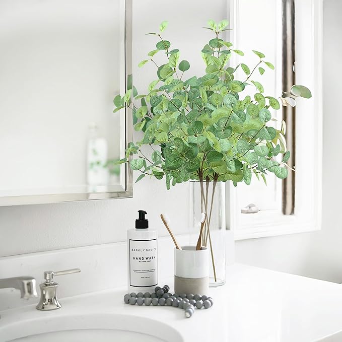 SITUMEIZI 6 Pcs Artificial Eucalyptus Stems 24" Tall Faux Ecualyptus Leaves Fake Greenery Stems Plants for Home Wedding Party Farmhouse Decorations(Green)