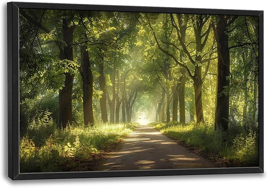 Framed Large Wall Art for Living Room, Forest Tree Canvas Wall Decor, Green Tree Pictures Painting, Modern Landscape Artwork for Bedroom Office 36L'' × 24W''