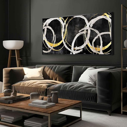 SDYA Large Wall Art Modern Art Wall Decor Minimalist Wall Art Black Gold Art Abstract Canvas Wall Decoration Black White Pictures for Bedroom Living Room 24x48 in
