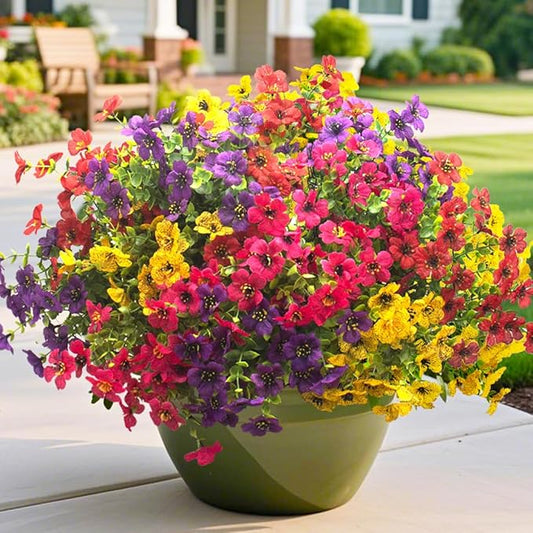 16 Packs Artificial Flowers - Fake Plastic Plants Faux Eucalyptus & Boxwood Greenery | Indoor Outdoor Home Garden Patio Porch Decoration(Mixed Color)