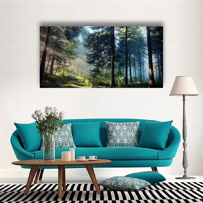 Forest Pictures Canvas Wall Art for Living room Bedroom Wall Decor,Tree Wall Art Print Paitnings for home Decor,Morden Artwork Morning light Dreamy Forest Canvas Art Waterproof Stretched Ready to