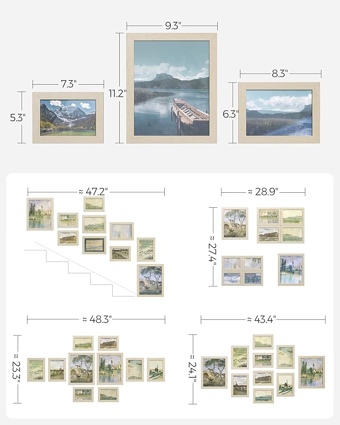 SONGMICS Picture Frames, Collage Picture Frames Set of 10, Two 8x10, Four 5x7, Four 4x6, Photo Frame for Wall Gallery Decor, Table Display, Glass, Natural Beige URPF010N01