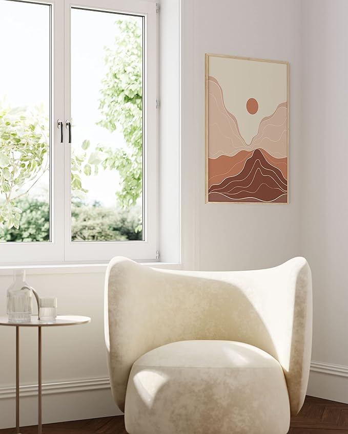 HAUS AND HUES Mountain Wall Art - Boho Abstract Art Prints, Minimalist Wall Art, Boho Framed Art Prints For Wall, Terracotta Wall Decor (Beige Framed, 24x36)