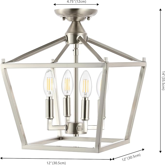 JONATHAN Y JYL7610D Plains Mini Lantern 12" 4-Light Iron Modern Farmhouse LED Flush Mount, Office, Living Room, Family Room, Dining Room, Bedroom, Hallway, Foyer, Nickel
