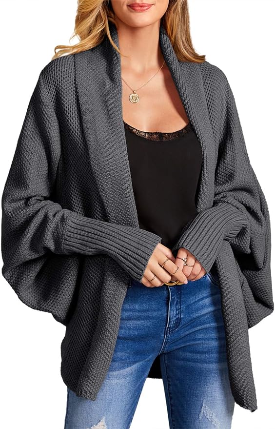 Imily Bela Women's Kimono Batwing Cable Knitted Slouchy Oversized Wrap Cardigan Sweater
