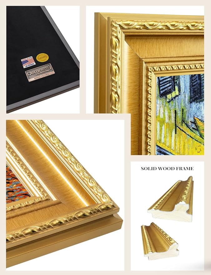 DECORARTS - Cafe Terrace at Night by Vincent Van Gogh. Giclee Print on Acid-Free Canvas in Gold Solid Wood Frame. Picture Size: 16x20, Total Size: 24.75x20.75, Made in USA