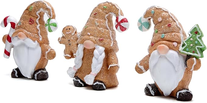 Hodao Christmas Gingerbread Gnome Decorations Set of Three-Charming Christmas Decor for Home Indoor-Festive Fun Gift (Classic Colors)