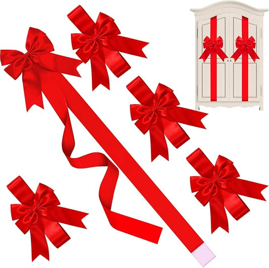 WILLBOND 9 Pieces Red Christmas Cabinet Ribbons Bows Large Red Bow Christmas Door Kitchen Cabinet Ribbon Bows Locker for Xmas Holidays Party Decorations Supplies
