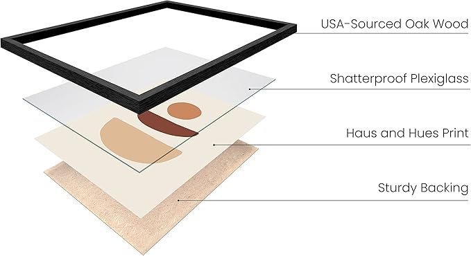 HAUS AND HUES Boho Wall Art Minimalist Wall Decor - Boho Art Prints Neutral Poster, Geometric Art Mid Century Modern Wall Art Wall Decor, Sun Semi Circle (Black Framed, 16x20)