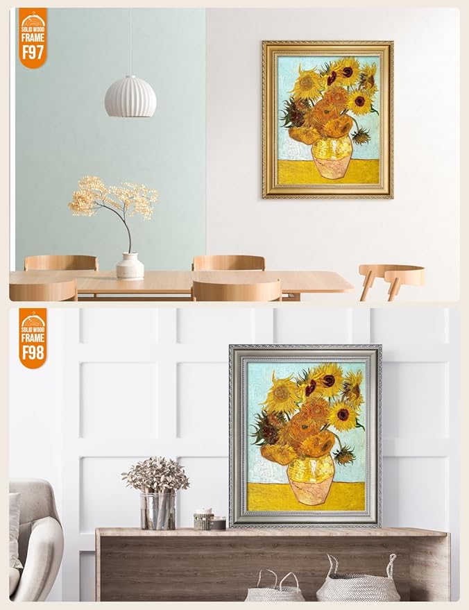 DECORARTS - Twelve Sunflowers - Vincent Van Gogh Giclee Prints w/Antique Brown Frame for Wall Decor. Picture Size: 16x20, Total Size w/Frame: 19x23