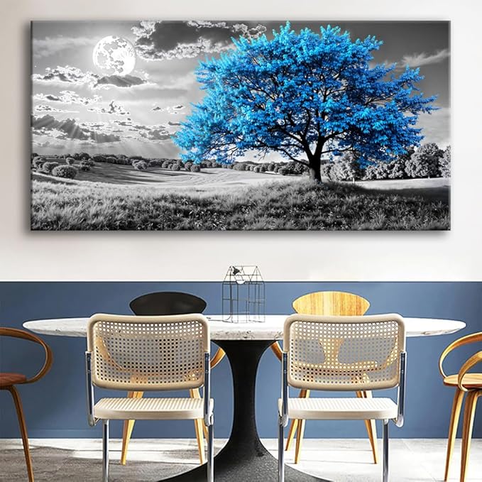 Blue Tree Canvas Wall Art - Modern landscape Paintings for Living Room, Bedroom Wall Decor, Framed Wall Art for Home or Office Decoration, Large Wall Art 75x150cm(30x60in)