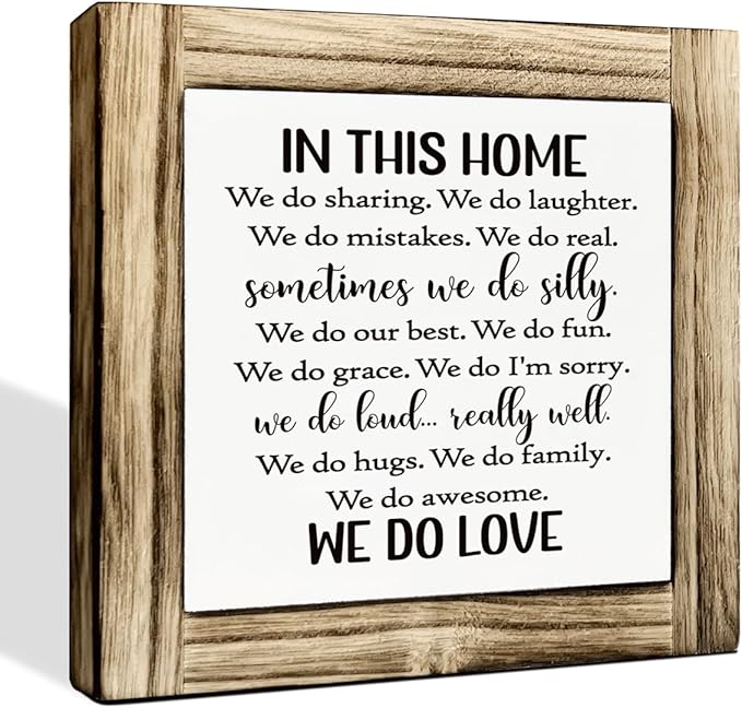 Love Decor Signs, Family Rules Sign, Decorative Wooden Box Signs, Farmhouse Desktop Decors, Home Decor for Living Room, Family Room Decors, In This Home Sign, 5.9×5.9 inches