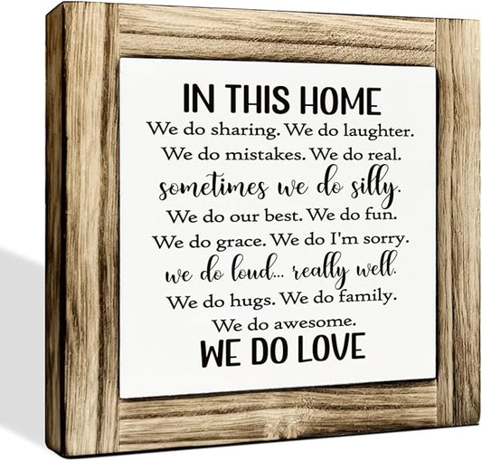 Love Decor Signs, Family Rules Sign, Decorative Wooden Box Signs, Farmhouse Desktop Decors, Home Decor for Living Room, Family Room Decors, In This Home Sign, 5.9×5.9 inches