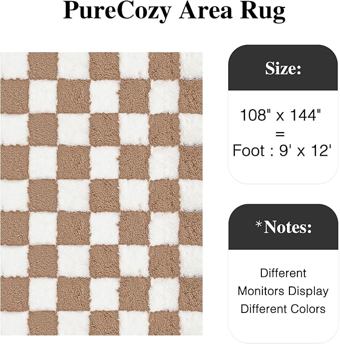 Checkered Rug 9x12 for Living Room, Beige and White Modern Shag Rug Super Soft Washable Indoor Fuzzy Carpet Non-Slip Fluffy Rugs for Bedroom Home Aesthetic Decor