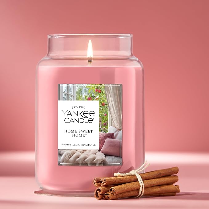 Yankee Candle Large Jar Scented Candle with up to 150 Hour Burn Time, Premium Plant Wax Blend for Consistent Burn, 22 oz Jar Candle with Room Filling Fragrance, Home Sweet Home