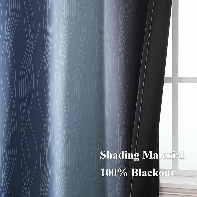 Estelar Textiler Navy Blue and Black Ombre Blackout Curtains 63 Inches Long, Full Room Darkening Grommet Curtains for Bedroom, Thermal Insulated Light Blocking Gradient Drapes, 42Wx63L, 2 Panels