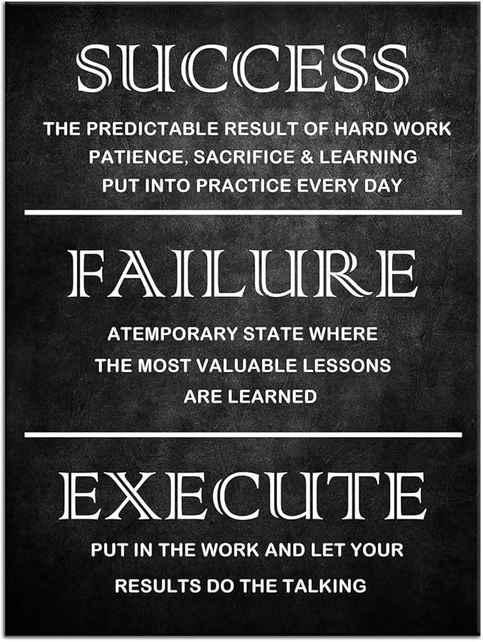 Motivational Canvas Wall Art Inspirational Entrepreneurs Quote Poster Success Failure Execute for Picture Positive Painting Office Home Living room Workplace Wall Decor Framed Gift [18''W x 24''H]