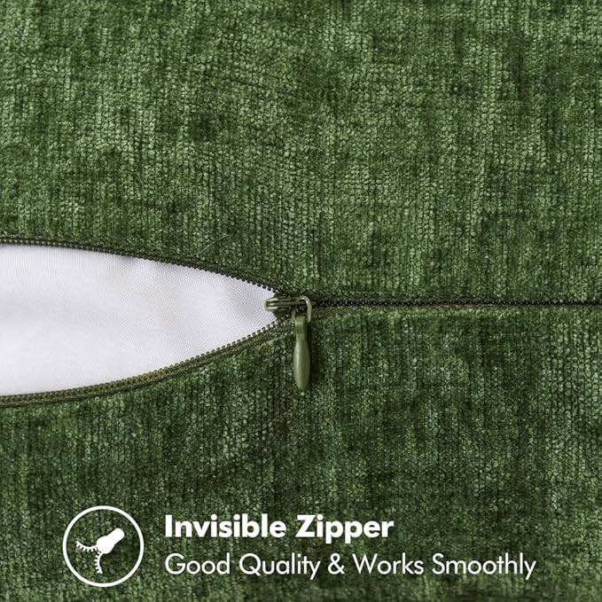 MIULEE Pack of 2 Christmas Couch Pillow Covers 18x18 Inch Moss Green Farmhouse Decorative Throw Pillow Covers with Stitched Edge Soft Chenille Solid Dyed Pillow Covers for Sofa Bed Living Room