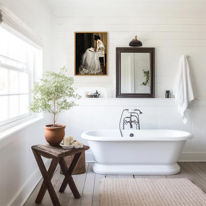 KBKBART Vintage Wall Art, Framed Canvas Art Mid-Century Lady Classical Women Painting, European Portrait for Bedroom Bathroom Decor (12"x16")