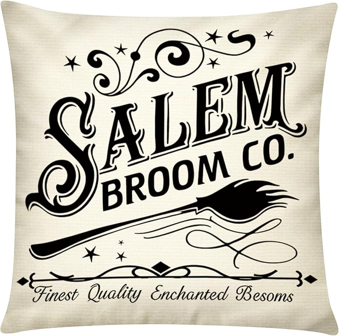 Halloween Pillow Covers 18x18 Inch Set of 6, Indoor Halloween Decorations, Black White Farmhouse Saying Throw Pillow Cover, Scary Pillowcase for Seaonal Party Couch Home Decor