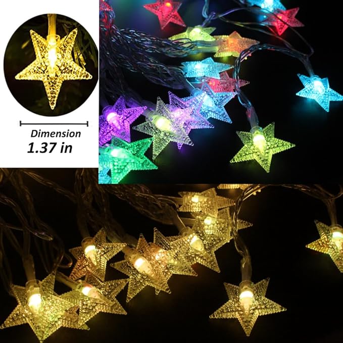 Solhice 40ft Star String Lights for Bedroom 120 LEDs, Warm White & Multicolor Color Changing Indoor Twinkle Lights with Remote, USB Powered Kids Room Hanging Lights for Dorm Tent Decor