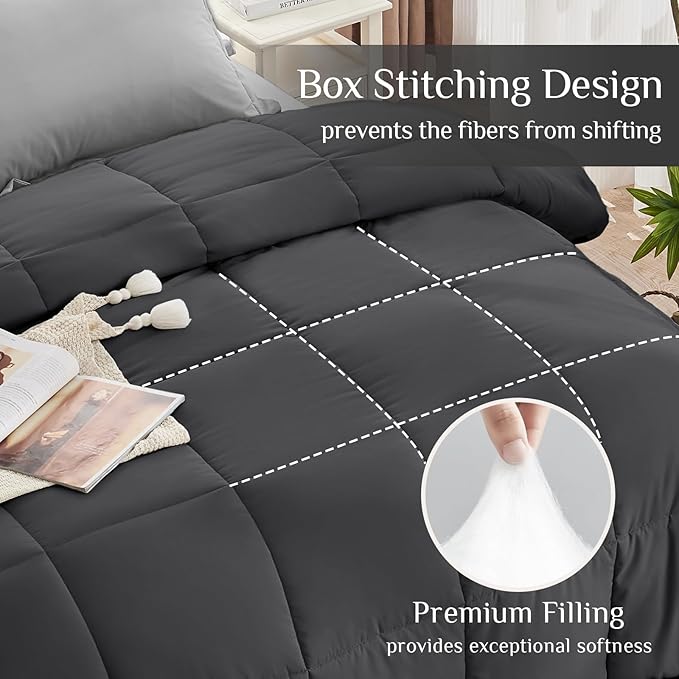 JOLLYVOGUE King Comforter Set, Ultra-Soft Bed in a Bag King Size 7 Pieces, Oeko-TEX Certified Bedding Set with Down Alternative Comforter, Sheets, Pillowcases & Shams, Dark & Light Grey