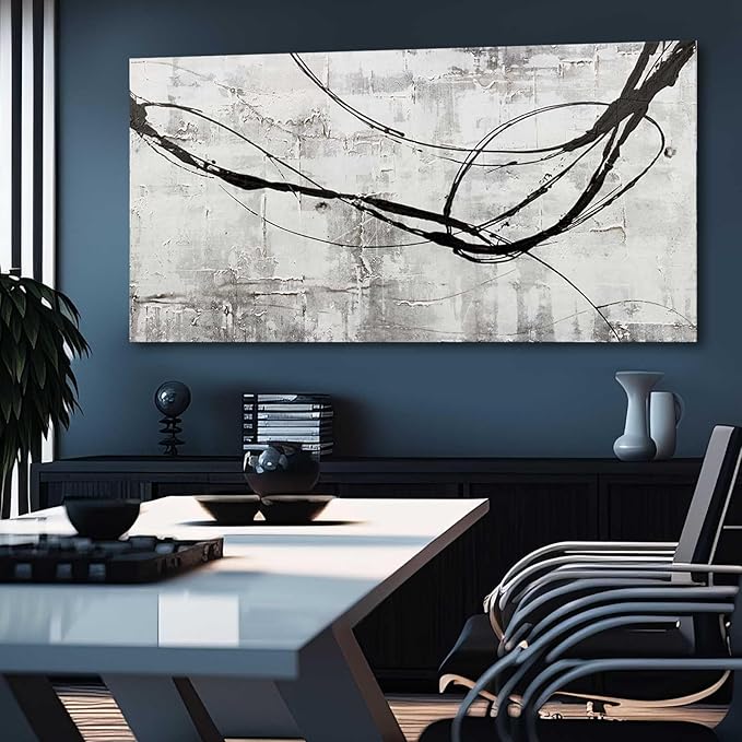 XIANSHOU Maximalist Decor Black and White Wall Decor Grey Modern Wall Art Pictures for Office Wall Decorations 24"x 48" Big Painting Artwork Bedroom Living Room Hotel