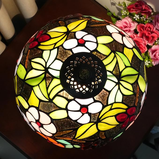 Tiffany Style Stained Glass Table Lamp 12-Inch Purple Grape Flower Reading Bedside Lamp Suitable for Study Living Room Bedroom Coffee Shop Retro Table Lamp Home Decoration Art