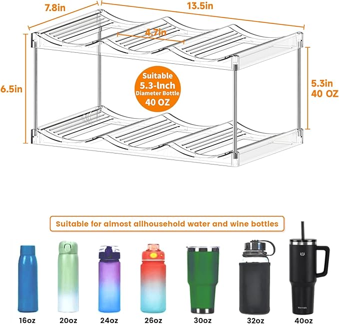 Yieach 2 Tier Stackable Water Bottle Organizer for Kitchen Cabinets,Countertop,Large Compartment Water Bottle Storage Rack for 40oz Yeti,Stanley Cup,Waterbottle and Other Tumbler Organizer,Wine Rack