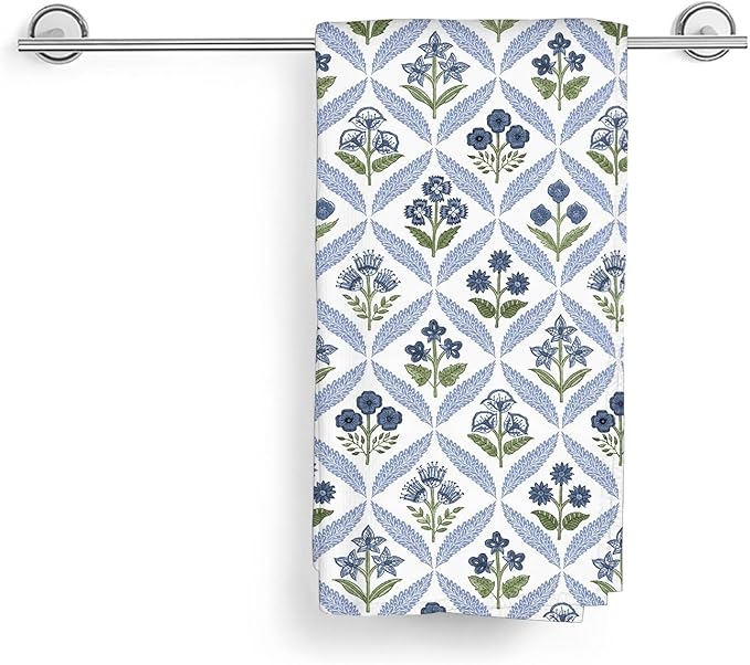 Navy Blue Green Boho Kitchen Towels 16x24 Inch Vintage Flowers Decor Dish Towels Spring Floral Summer Seasonal Decoration Hand Towels Absorbent Dish Cloths for Home Kitchen Dining Set of 2