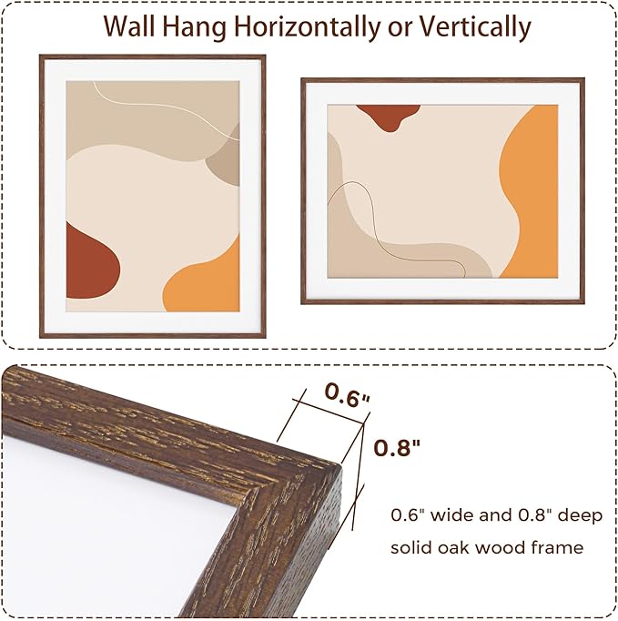 Oak Wood Picture Frame 22x28, 22 x 28 Poster Frame for Wall, 22"x28" Wood Frames Photo Frames in Walnut, Tempered Real Glass, 22x28 Frame with Mat for 18x24 (Walnut, 2 Pack)