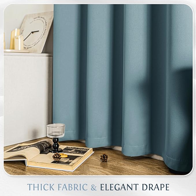 Beauoop Dusty Blue 100% Blackout Curtains 84 Inch Long 2 Panels for Bedroom Living Room Solid Room Darkening Thermal Insulated Soundproof Energy Saving Grommet Top Window Treatment Drapes,52x84 2 Set