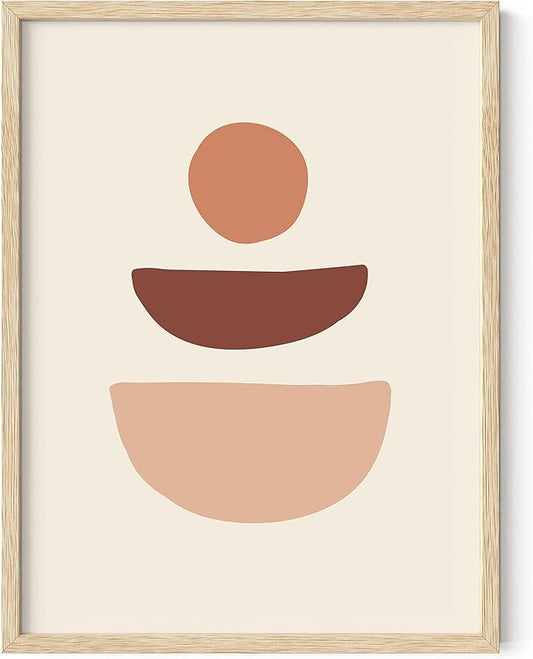 HAUS AND HUES Boho Wall Art Minimalist Wall Decor - Boho Art Prints Neutral Poster, Geometric Art Mid Century Modern Wall Art Wall Decor, Sun Semi Circle (Beige Framed, 12x16)
