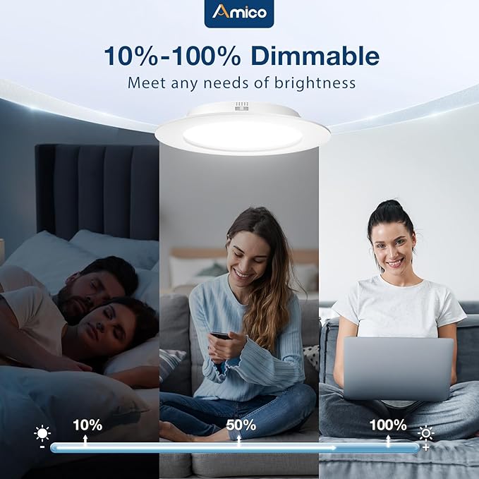 Amico 24 Pack 5/6 inch 5CCT LED Recessed Lighting, Dimmable, 12.5W=100W, 950LM, 2700K/3000K/4000K/5000K/6000K Selectable, Retrofit Can Lights with Baffle Trim, IC Rated - ETL & FCC, White