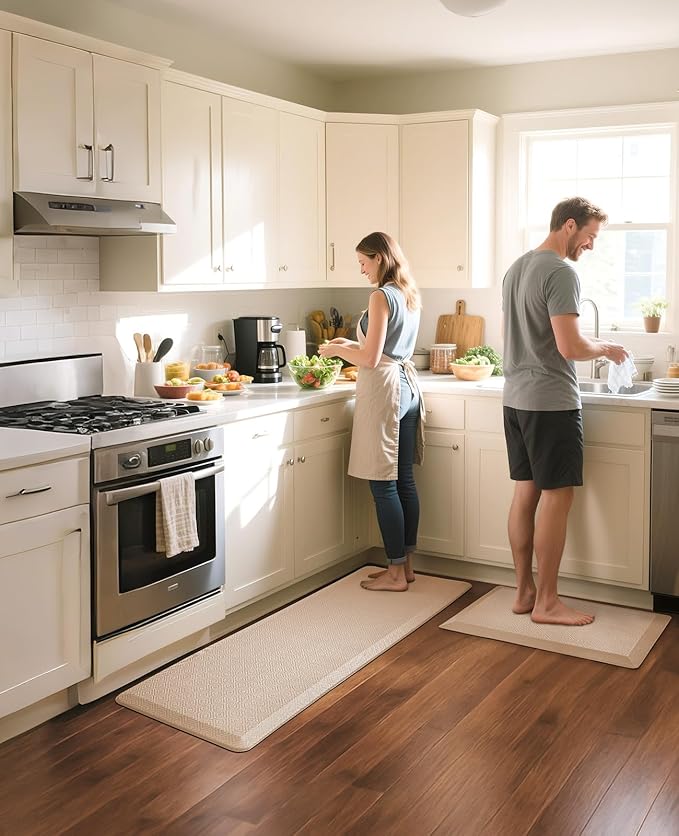 Ophanie Kitchen Mats for Floor, 3/4 Inch Thick Kitchen Rugs, 24x70 Anti Fatigue Standing Cushioned Mat, Waterproof,Comfort Ergonomic Mat for Office, Home, Sink, Beige Non-Slip Bottom