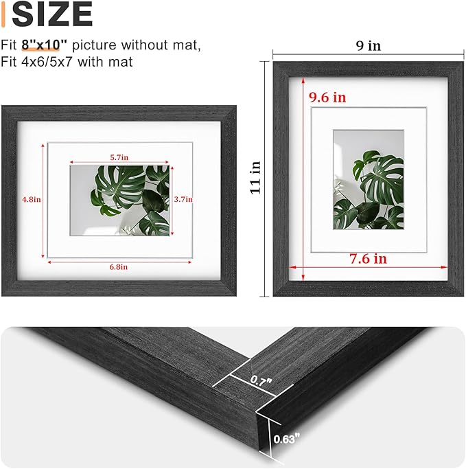 Egofine 8x10 Picture Frame Set of 4, Made of Solid Wood Multicolor Photo Frames Covered by Plexiglass 4x6 and 5x7 with Mat or 8x10 without Mat, for Table Top Display and Wall Mounting Mixed Colors