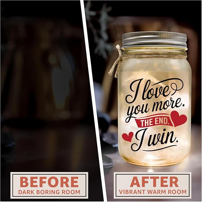 I Love You More The End I Win Gift for Girlfriend Boyfriend, Best Wife Gift Ever I Love You Gifts For Her Birthday Gifts for Women Couple Gifts Romantic Gifts for Her Mason Jar Night Light gf bf Lamp