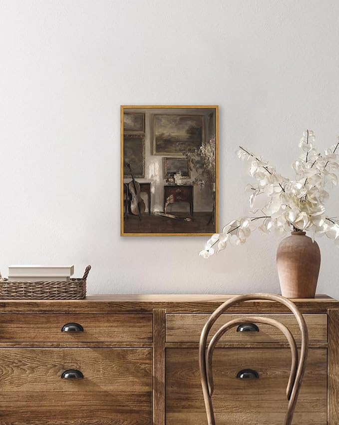 KBKBART Vintage Framed Wall Art, Farmhouse Decor Moody Still Life Canvas Oil Painting Vintage Dark Bathroom Art Prints, Neutral Antique Wall Art Decor for Bedroom, Living Room, Gallery, Gifts for Friends or Family (8"x10")