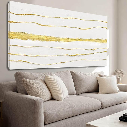 Gold Line Art Minimalist Canvas Prints Abstract Wall Decor White Pictures Wall Art for Home Dining Room Office 24x48 Inch Modern Artwork