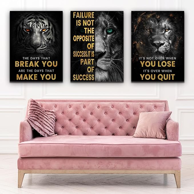 Motivational Wall Decor Art Inspirational Canvas Poster Print Inspiring Quotes Animals Painting Picture Office Wall Decor Framed Artwork Living Room Bedroom Home Decoration (72" Wx36 H)