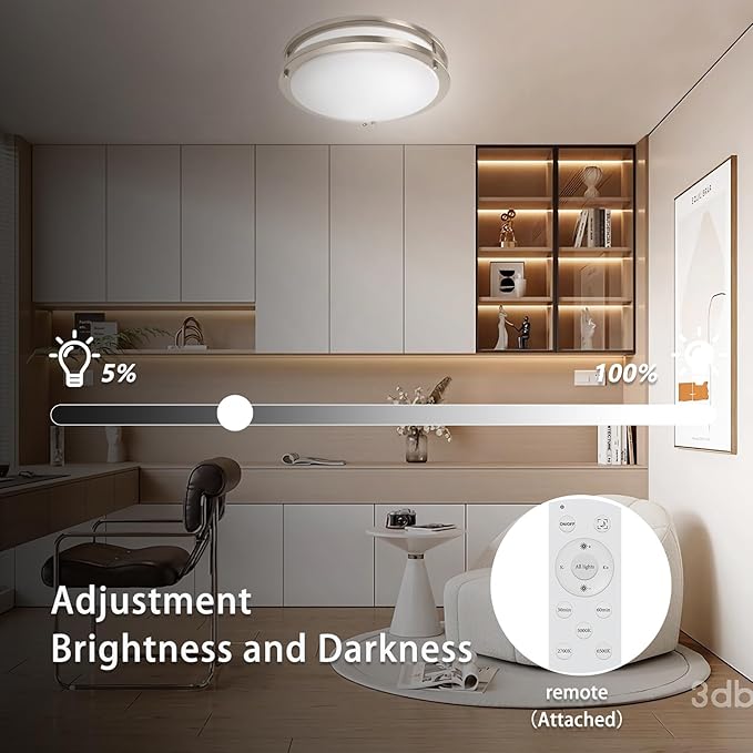 OOWOLF Dimmable LED Flush Mount Ceiling Light Fixture with Remote Control, 13-Inch 36W 2700K-6500K Light Color Adjustable, Super Bright 3600 Lumens Ceiling Lamp for Bathroom, Bedroom, Kitchen, Hallway