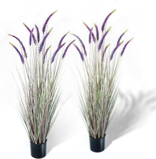 KOL 5ft 2-Pack Faux Veronica Spiked Speedwell Grass, 59in Artificial Veronica Spicata Plant, Tall Fake Reed Grasses for Home Office Garden Wedding Décor, Indoor Outdoor, UV-Resistant, Purple