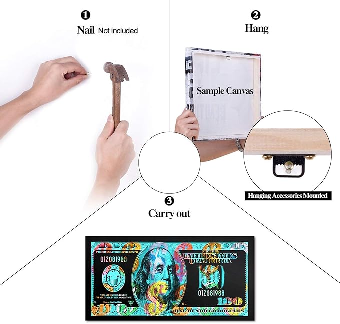 Modern Home Decor Large Graffiti Wall Art for Wall Canvas Office Home Decor 100 Dollar Poster and Prints Wall Art HD Print for Living Room Bedroom Bathroom Wall Hang Up Framed Easy to Hang-40 Wx20 H