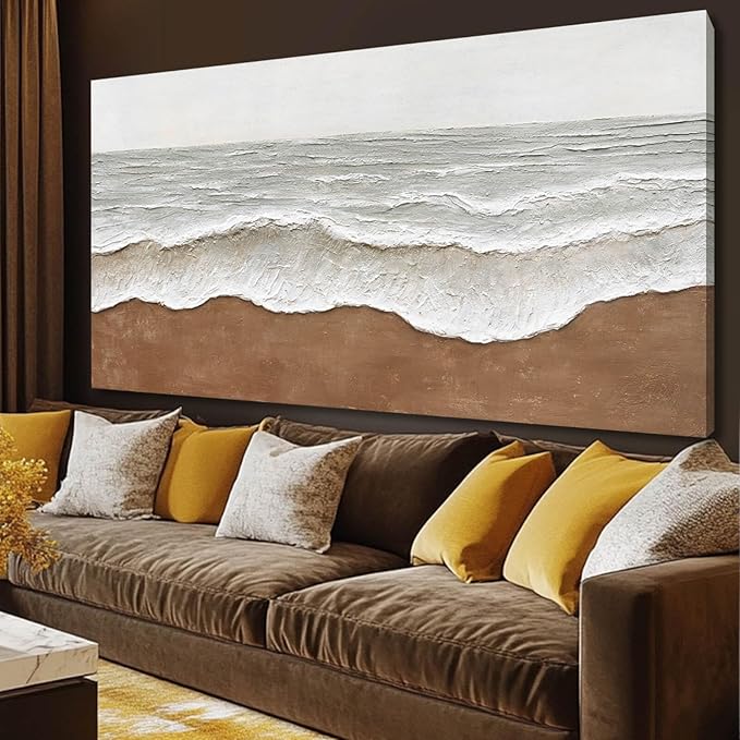 Textured Wall Decor Ocean Wall Painting White Line Wall Art Posters 29"x58" Large Pictures for Living Room Dining Room