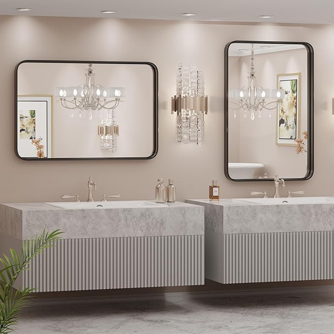 Sweetcrispy Black Bathroom Vanity Mirror for Wall, 22x30 Inch Metal Framed Wall Mirror Farmhouse Rectangle, Anti-Rust, Tempered Glass, Hangs Horizontally or Vertically