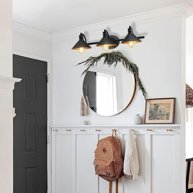 3 Light Bathroom Vanity Light Over Mirror - Farmhouse Wall Light for Bathroom Vanity Powder Room, Rustic Gooseneck Barn Style 3 Bulb Wall Sconce Over Kitchen Sink